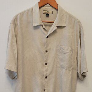 TOMMY BAHAMA 100% Silk Jacquard Camp Shirt ~ Sandy Beige ~ Large